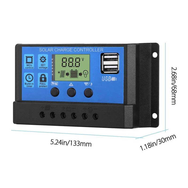 Solarladeregler 10A 20A 30A 40A 50A 60A 100A LCD-Display Dual USB Auto Solar Panel Ladegerät Regler für Batteriesystem Image