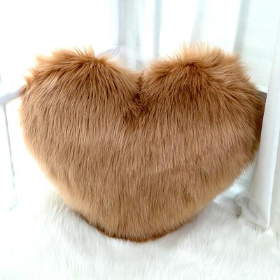 Wine red and Gray Heart-Shaped Pillow, Faux Fox Fur Heart Decorative Cushion for Bed, Soft Fluffy Throw Pillow for Chair, Sofa, Living Room - Plush Accent Pillow for Home Decor