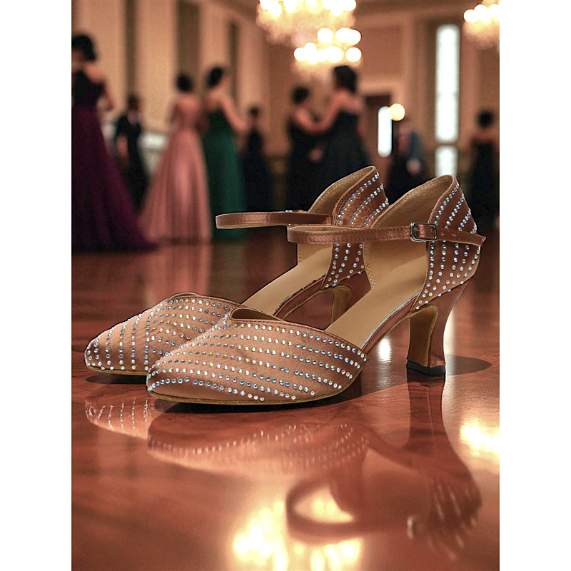 Women's Rhinestone Ballroom Dance Shoes - Professional Latin Salsa Tango Dance Heels with Ankle Strap, Elegant Gatsby Style Party Shoes for Ladies
