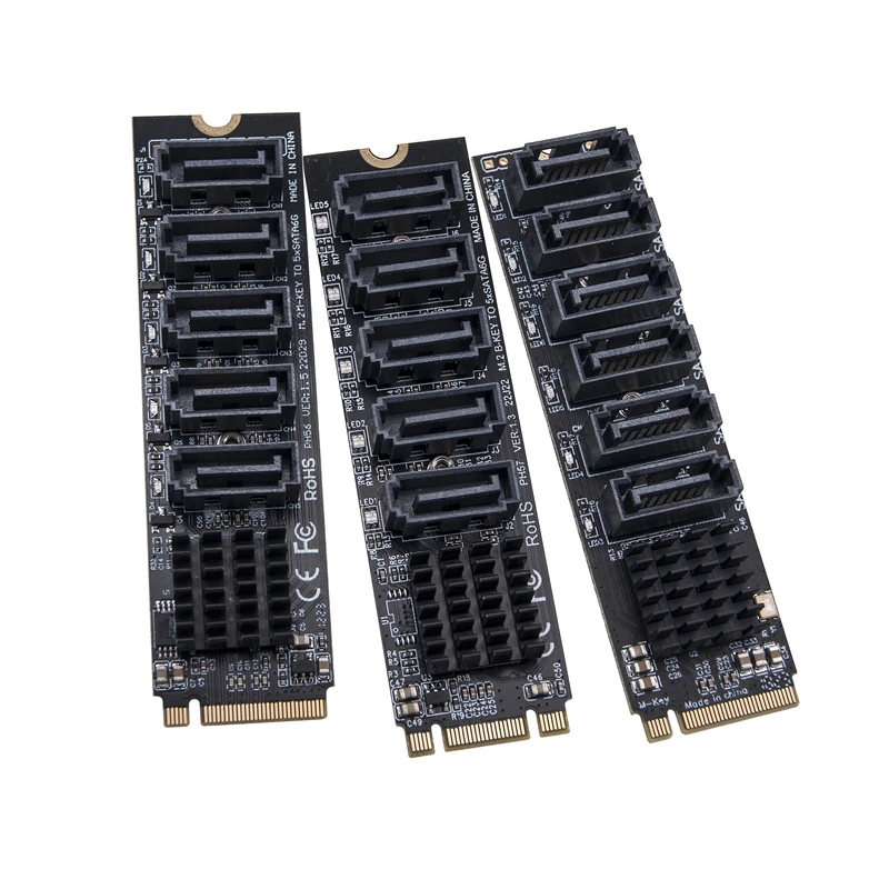 Adattatore da M2 a SATA Scheda di espansione M.2 NGFF NVME a SATA3.0 Chiave B+M Chiave M a 5/6 porte SATA3.0 Controller da 6 Gbps Riser per HDD SSD