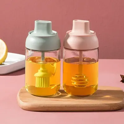 Oil Bottle Salt Shaker Moisture-proof Lid Spoon One Seasoning Pot Kitchen Multi-purpose Seasoning Box Glass Seasoning Bottle