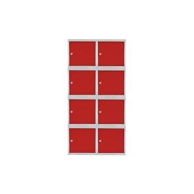 PROREGAL Mega Deal | 8x Schließfachwürfel Blocky mit Zylinderschloss + 2 Schlüssel | HxBxT 40x40x40cm | Lichtgrau/Rot | Tresor, Schließfach Image