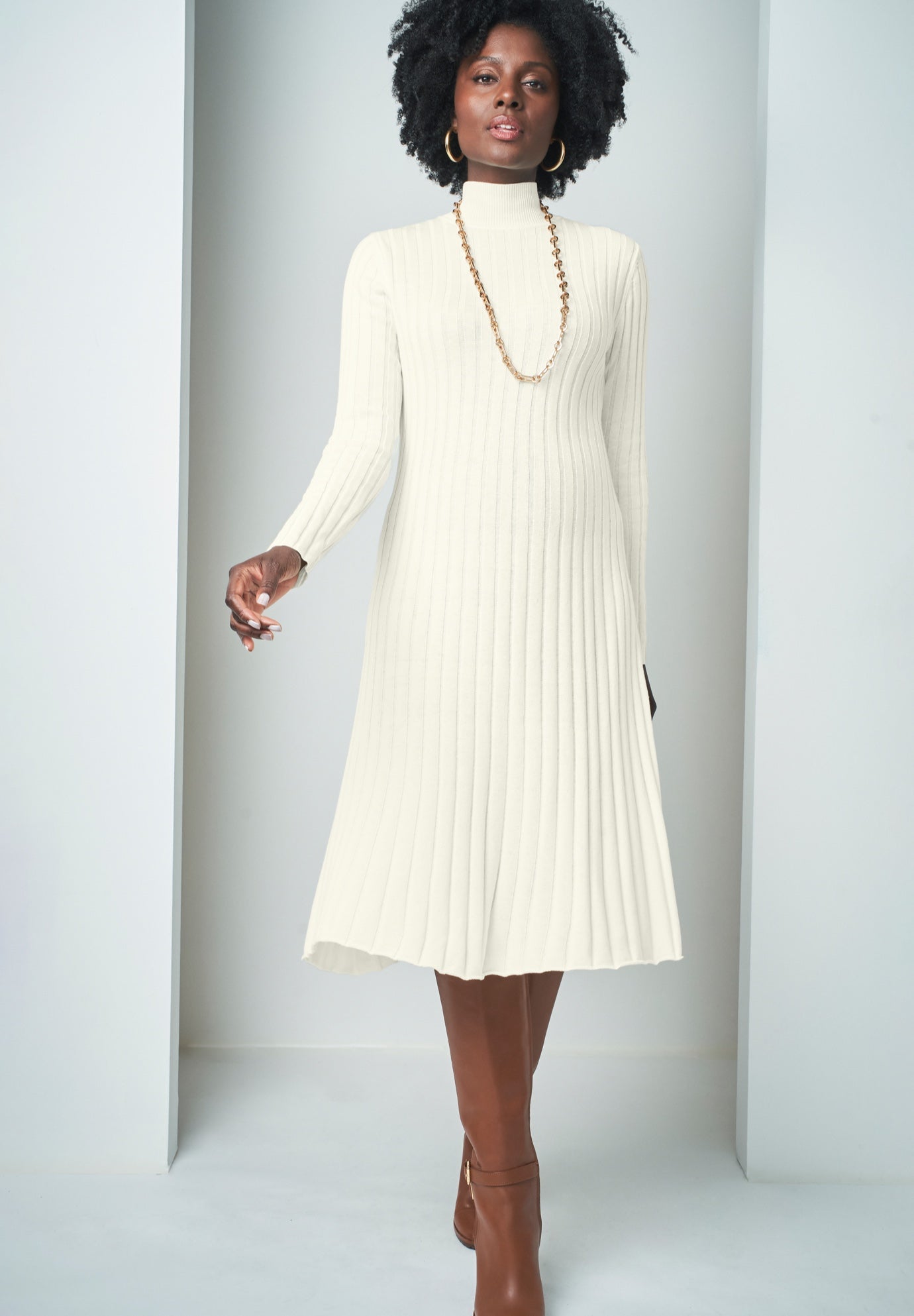Plus Size Women's Mock Neck Midi Sweater Dress by Jessica London in Ivory (Size 4X)
