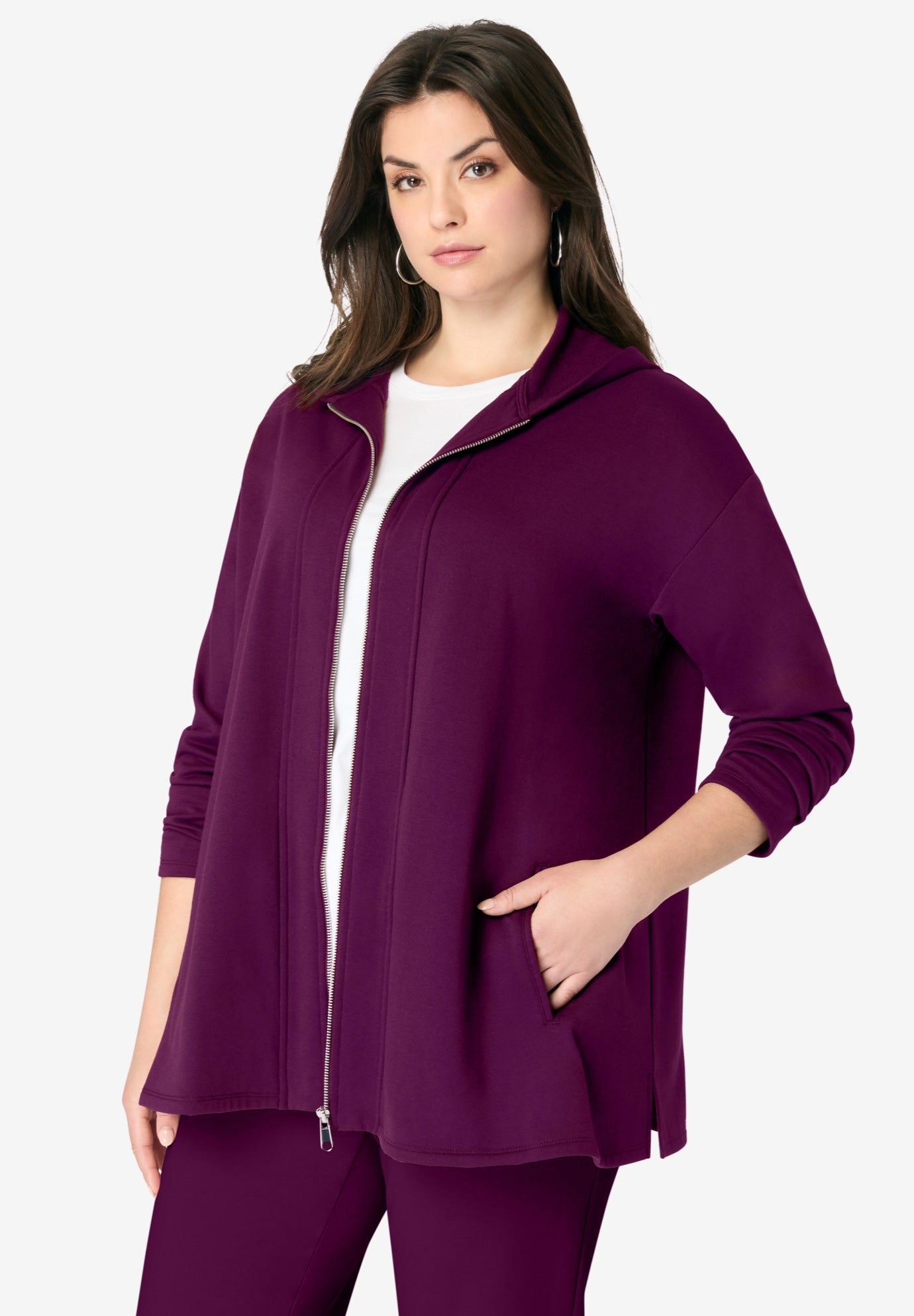 Plus Size Women's Comfort+ Fleece Zip Up Hoodie by Roaman's in Dark Berry (Size 12)