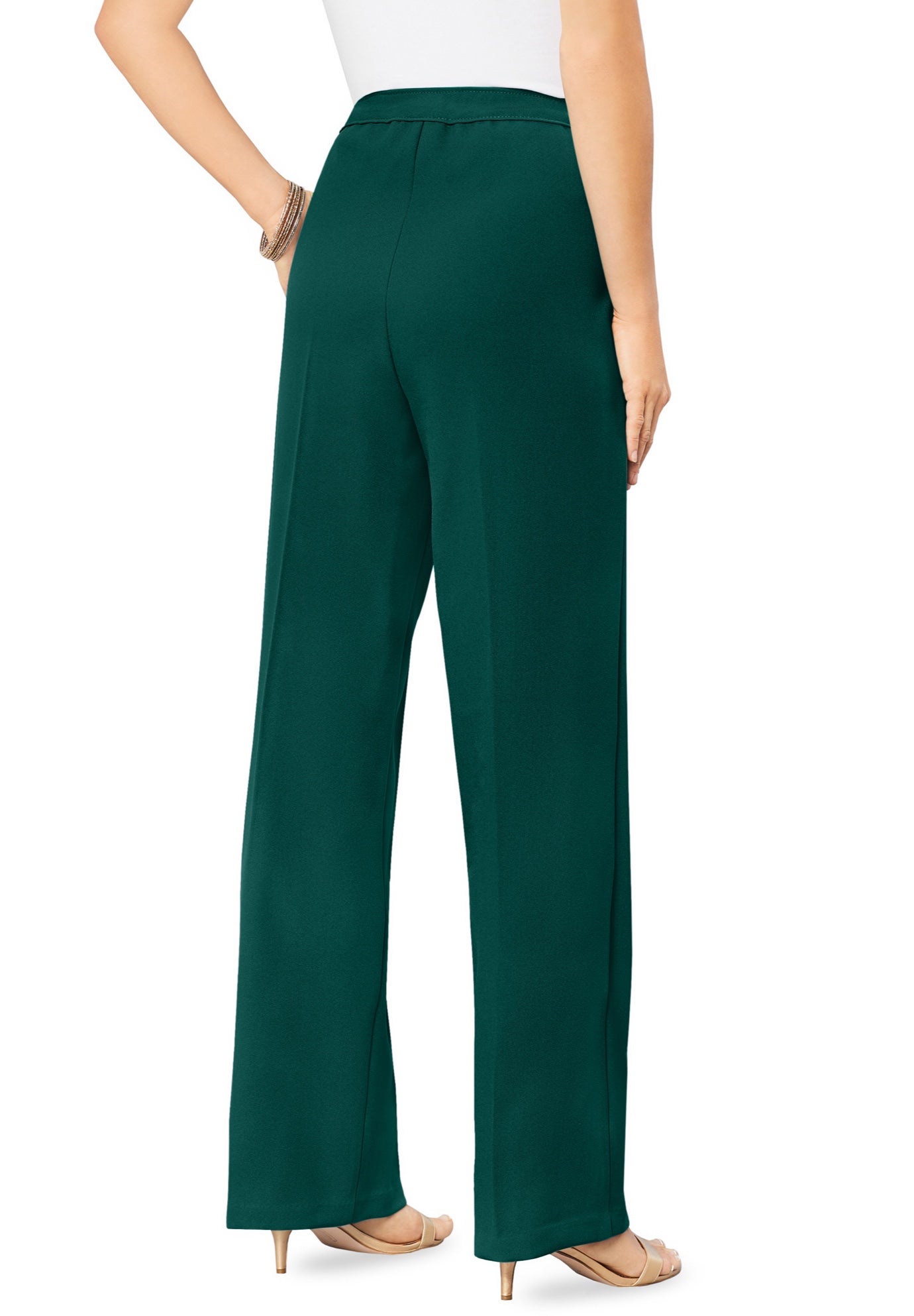 Plus Size Women's Plus Size Wide Leg Bend Over® Pant by Roaman's in Emerald Green (Size 34 WP)