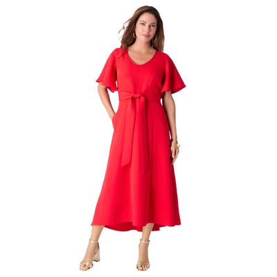Plus Size Women's Bi-Stretch Wrap Dress by Roamans in Vivid Red (Size 16 W)