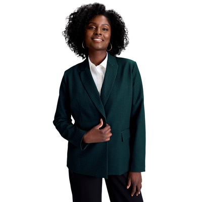 Plus Size Women's Bi-Stretch Shaped Blazer by Jessica London in Emerald Green Mini Houndstooth (Size 20 W)