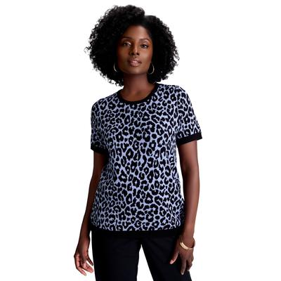 Plus Size Women's Fine Gauge Crewneck Shell by Jessica London in Grey Classic Cheetah (Size 34/36) Short Sleeve Sweater
