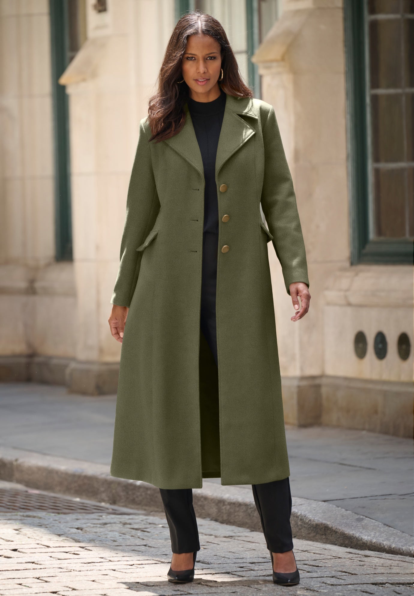 Plus Size Women's Plus Size Long Tailored Wool Blend Coat by Roaman's in Dark Olive Green (Size 30 W) Winter Classic