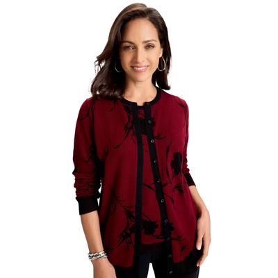 Plus Size Women's Fine Gauge Cardigan by Jessica London in Burgundy Bold Rose (Size 14/16) Sweater