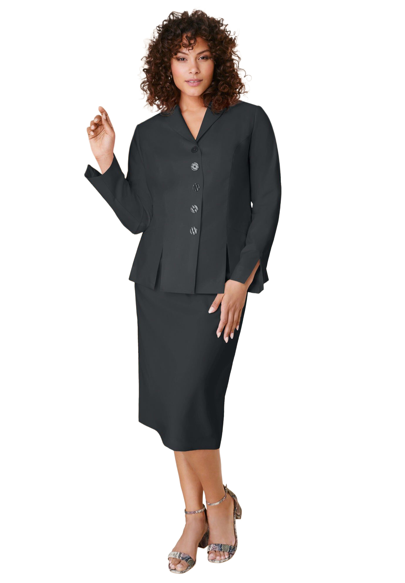 Plus Size Women's Plus Size Long Sleeve Shawl-Collar Jacket & Sheath Skirt Set - 2-Piece Suit by Roaman's in Dark Charcoal (Size 36 W) Skirt Suit