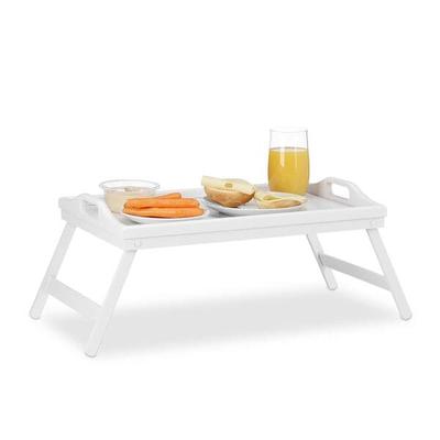 relaxdays Klappbares Betttablett Bambus weiß braun Image