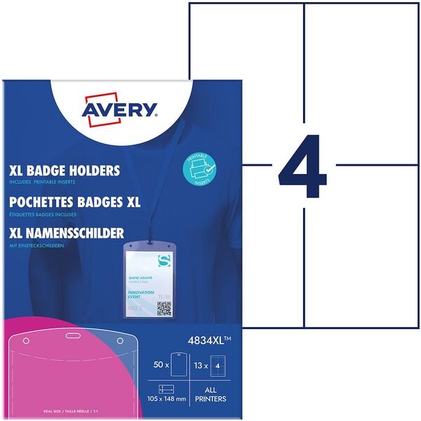 Avery Zweckform 13 Namensschilder-Taschen XL mit Textilband 105x148 mm transparent, 10.5 cm Image