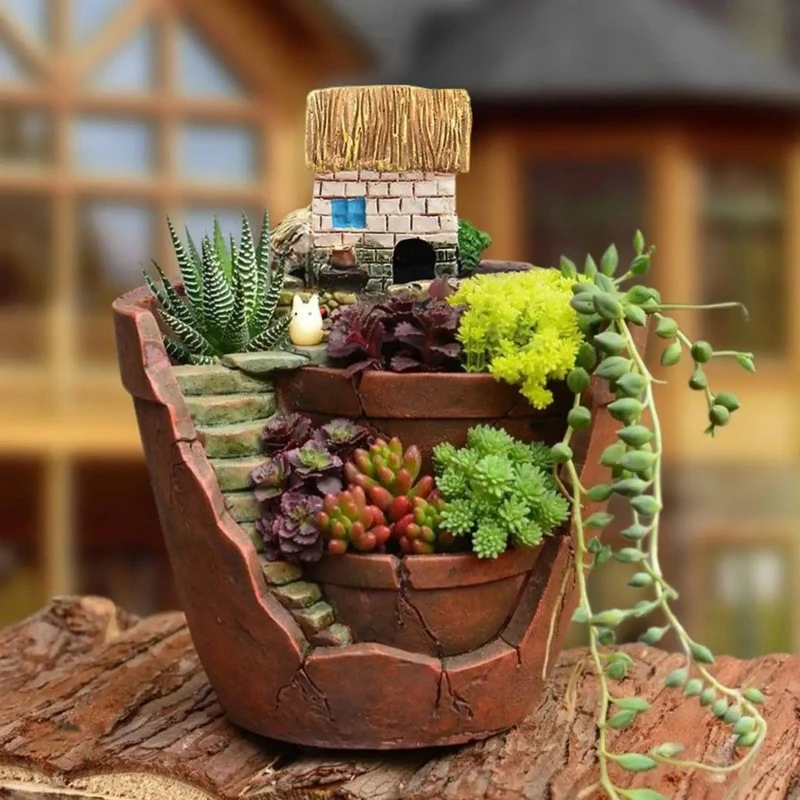 Sukkulenten-Blumentopf-Ornamente zum Dekorieren von Garten-Mikrolandschaften, kleine Blumentöpfen aus Kunstharz für Pflanzenbonsai Image