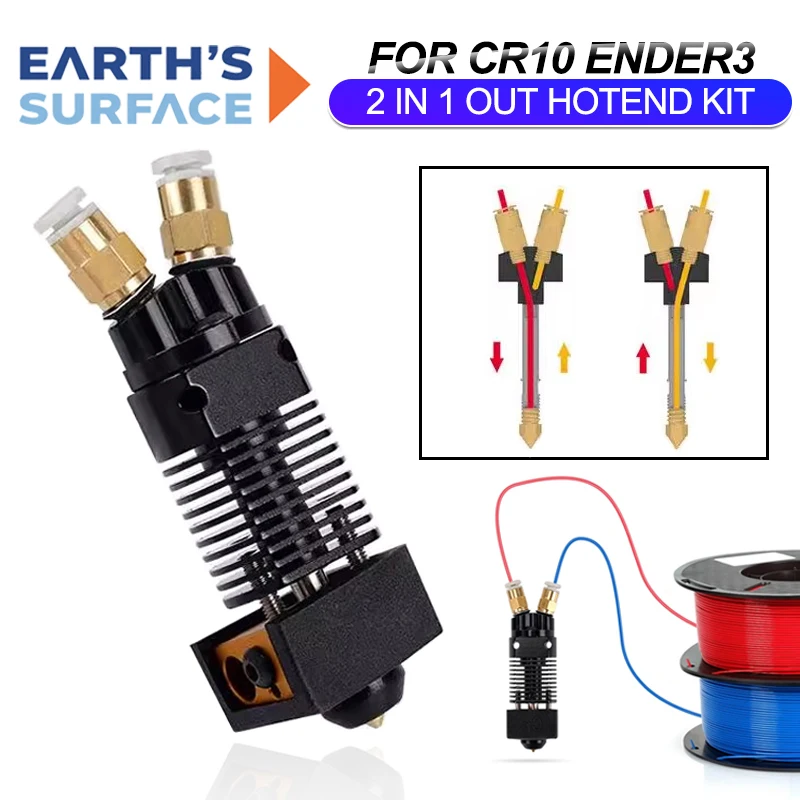 2-in-1-Out Dual Color J-Head Metal Hotend mit PTFE-Rohr Druckkopf-Kit für 3D-Druckerteile Ender 3 CR10 Direct Bowden Extruder Image