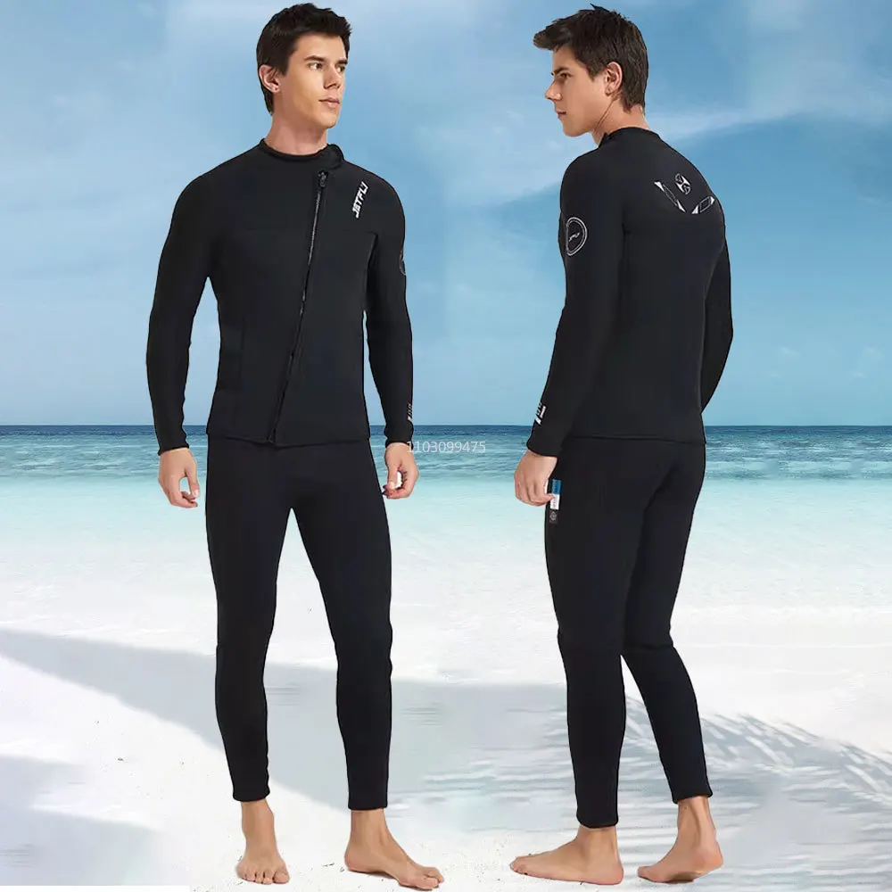 5mm Neopren-Neoprenanzug, elastisch, atmungsaktiv, für Herren, Hose, Oberteil, Tauchanzug, Reißverschluss vorne, langärmelig, Neoprenanzug, Schnorcheln, Tauchanzug Image