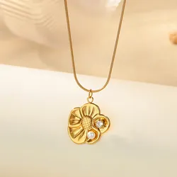Blume Anhänger Halskette für Frauen Gold Farbe Runde Schlangenkette Halsketten Vintage Edelstahl Schmuck Freeshippings Artikel