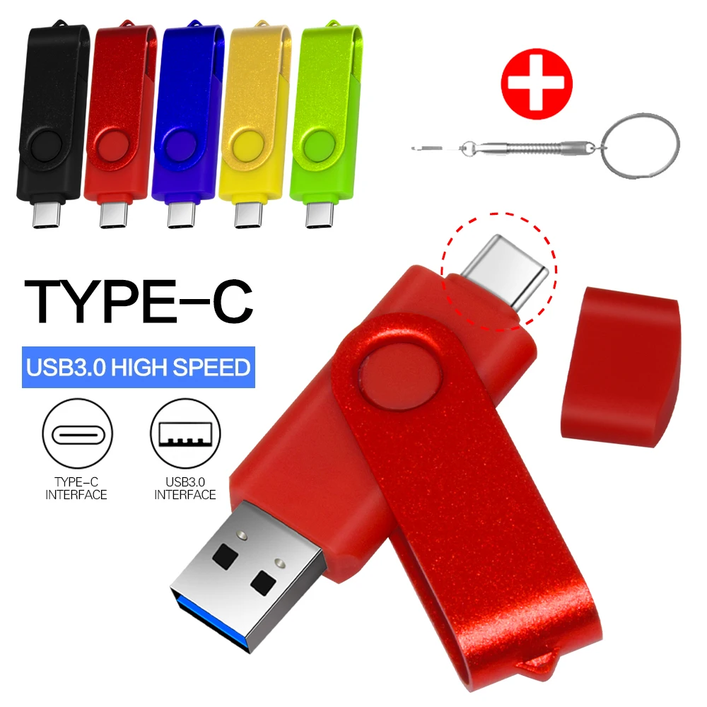 Rotation de la mode Type-C clé USB 128GB 64GB clé USB 256GB clé USB 32GB 16GB 2 en 1 mémoire clé USB Type C Usb 3.0