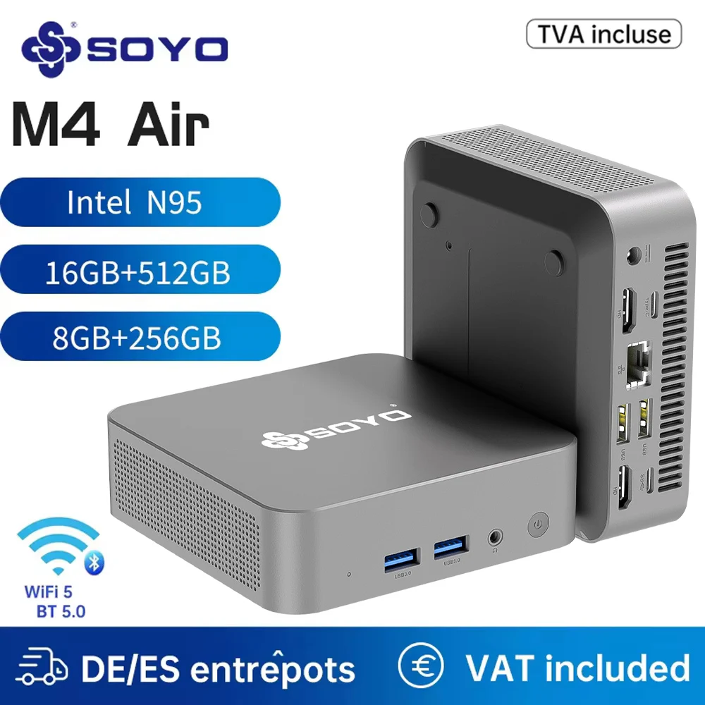 Mini PC SOYO M4 Air Intel Alder Lake N95 MiniPC ordinateur Win11 Pro Mini PC DDR4 16GB RAM 512GB ROM WiFi5 BT5.0 ordinateur de bureau