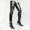 LAIGZEM Frauen Oberschenkel Hohe Stiefel Chunky Block Hochhackige Oberschenkel Hohe Stiefel Seitlichem Reißverschluss Damen Schuhe Frau Zapato Große Größe 38 44 46 47