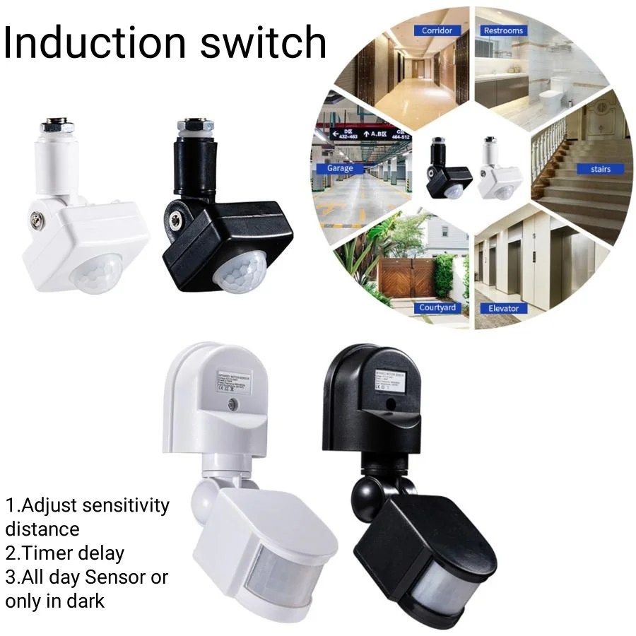 Sensore di movimento a LED 220V 110V Rivelatore automatico a infrarossi PIR Rotazione di 180 gradi Temporizzatore esterno Interruttore della luce Sensore di movimento PIR