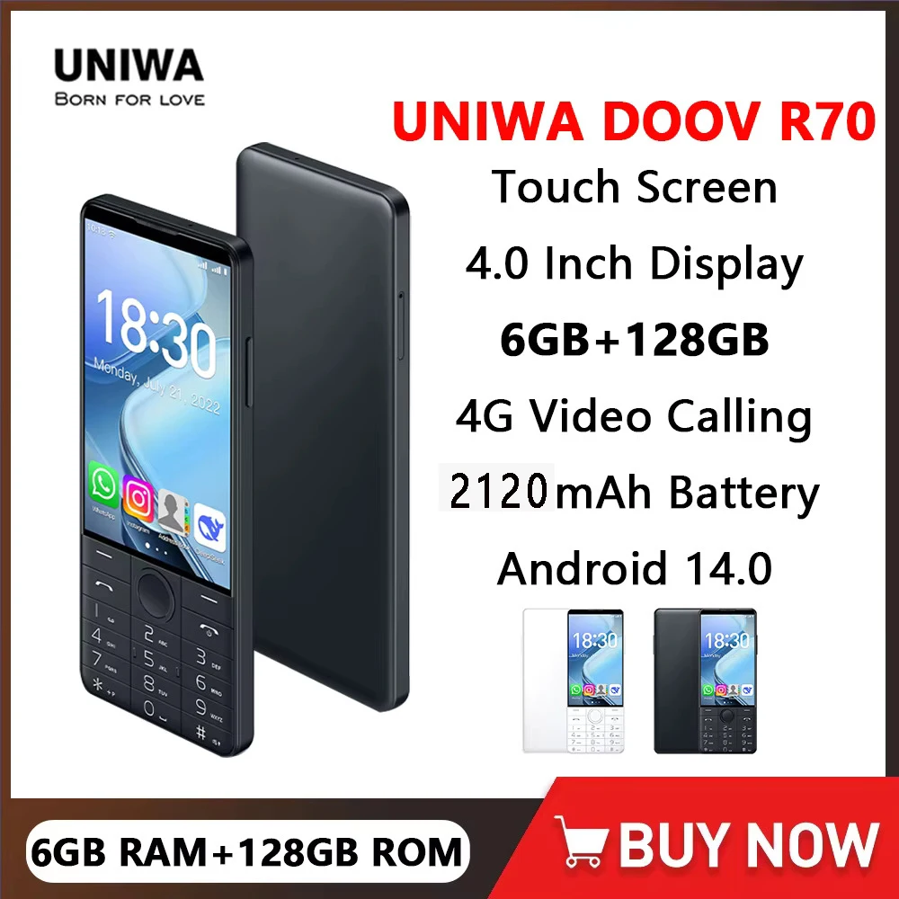 UNIWA DOOV R70 4G Smart Touchscreen-Tastenhandy Android 14 4 Zoll 6GB RAM+128GB ROM 2120mAh WhatsApp Russische Tastatur Image
