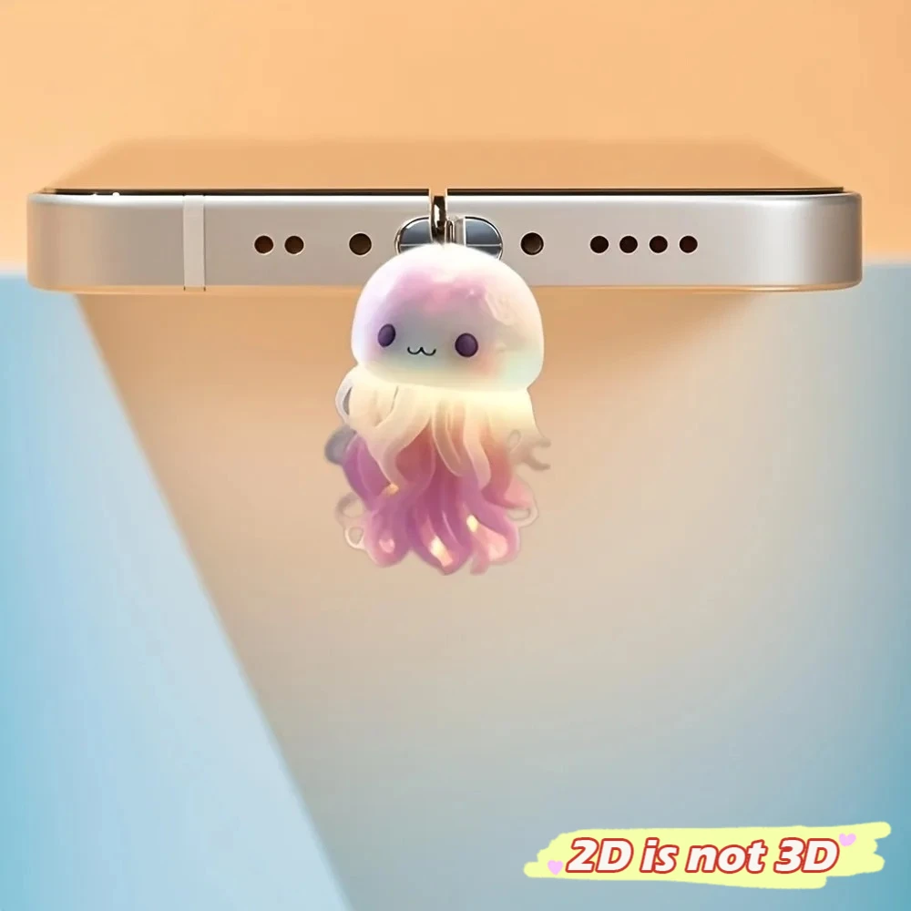 Nette Staub Stecker Charme Mode Quallen Thema 2D Lade Port Stecker Für iPhone Typ C Staub Schutz Kappe Telefon Zubehör  Image