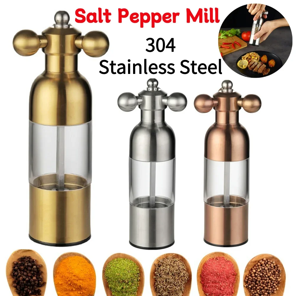 Kleine manuelle Mühle aus Edelstahl 304, Gewürzflasche, einstellbare Grobheit, manuelle Mahlflasche, Heim- und Küchenutensilien Image
