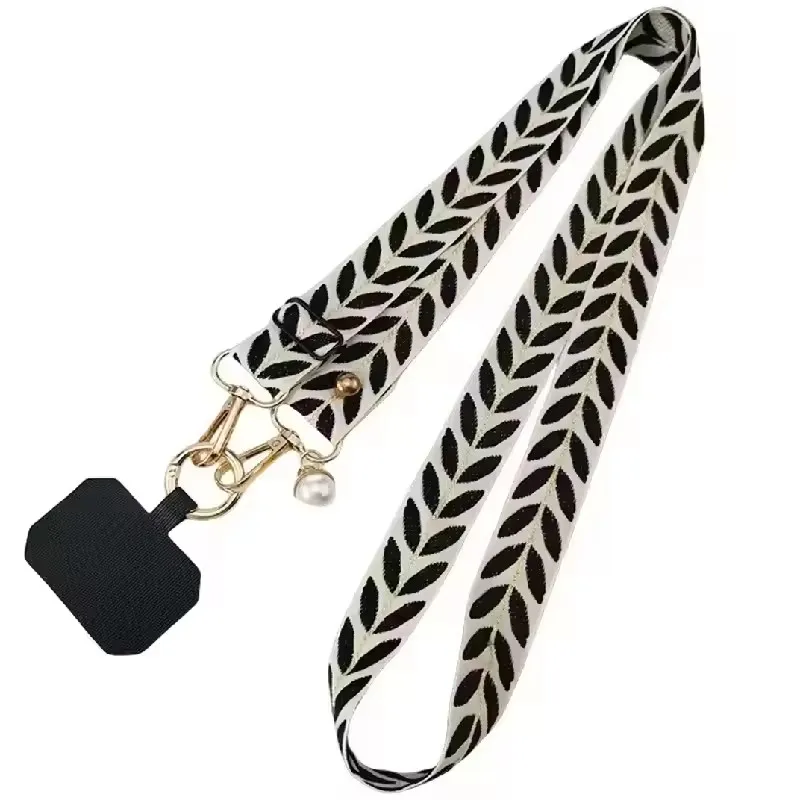 Langes, universelles, verstellbares Blatt-Telefon-Lanyard für Damen, Umhängetasche, einzelner Schulter-Umhängeband, Perlen-Anhänger, hängendes Anti-Verlust-Seil Image