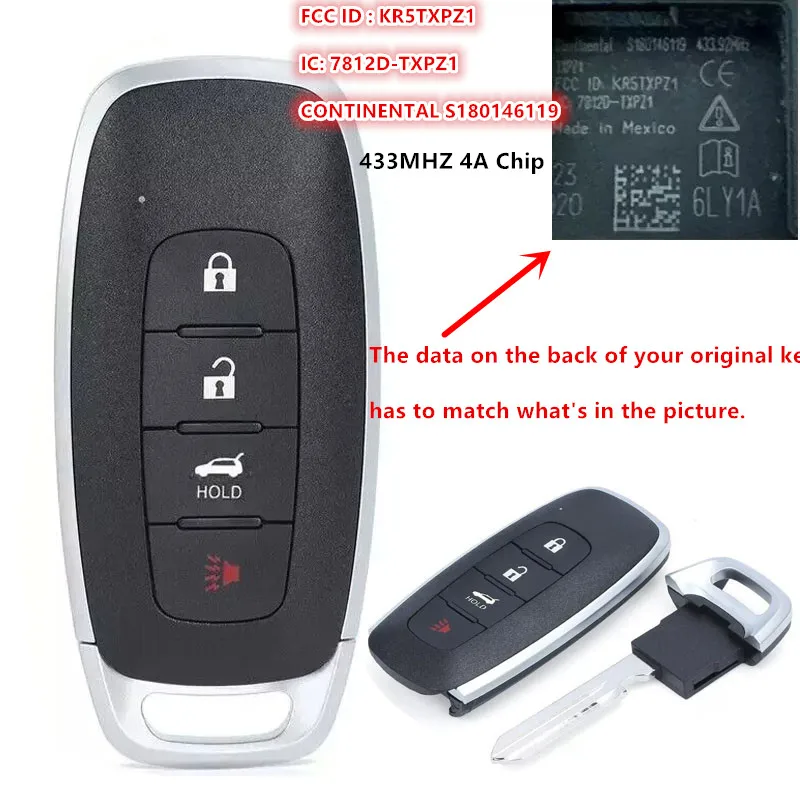 Keyecu FCC ID: KR5TXPZ1 Smart Keyless Remote Key FOB 434 MHz 4A Chip für 2022 2023 2024 Nissan Versa 3+1 Tasten PN: S180146119 Image