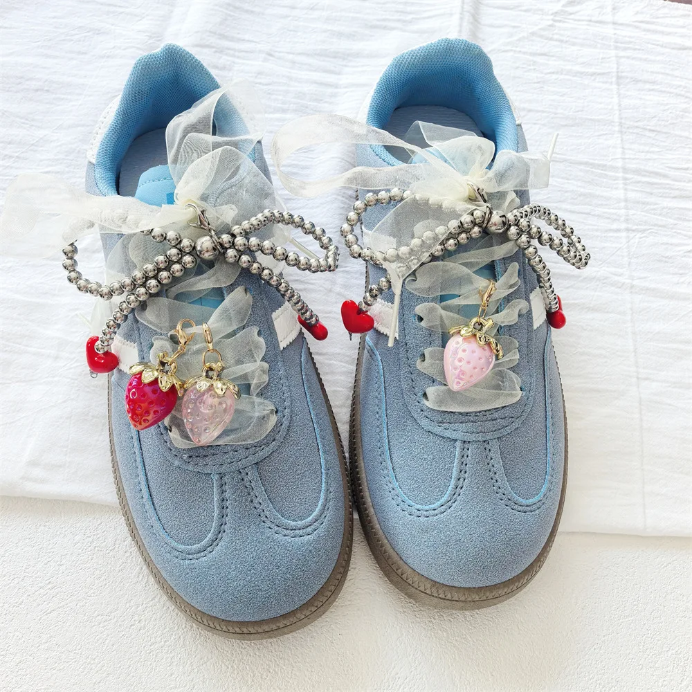 Mode Kirsche Traube Perle Schnürsenkel Charms Sneakers Rot Liebe Silber Perle Schleife Schuh Charm Erdbeere Schnalle Schuhe Dekorationen