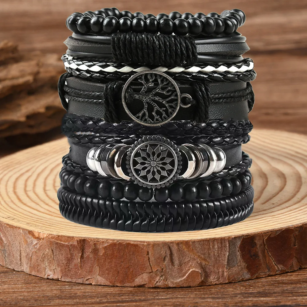 8pcs Fashion Bracelet Viking Bracelet For Men Hand Bracelet Woven Skull Hand Jewelry Adjustable Leather Set Bracelet For Leather