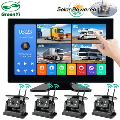 Wireless 10.1'' Dual Antennas Car DVR Recorder Monitor 4 Channel Solar Energy Magnetic Camera For Camper/Truck/Hitch/Trailer/Bus
