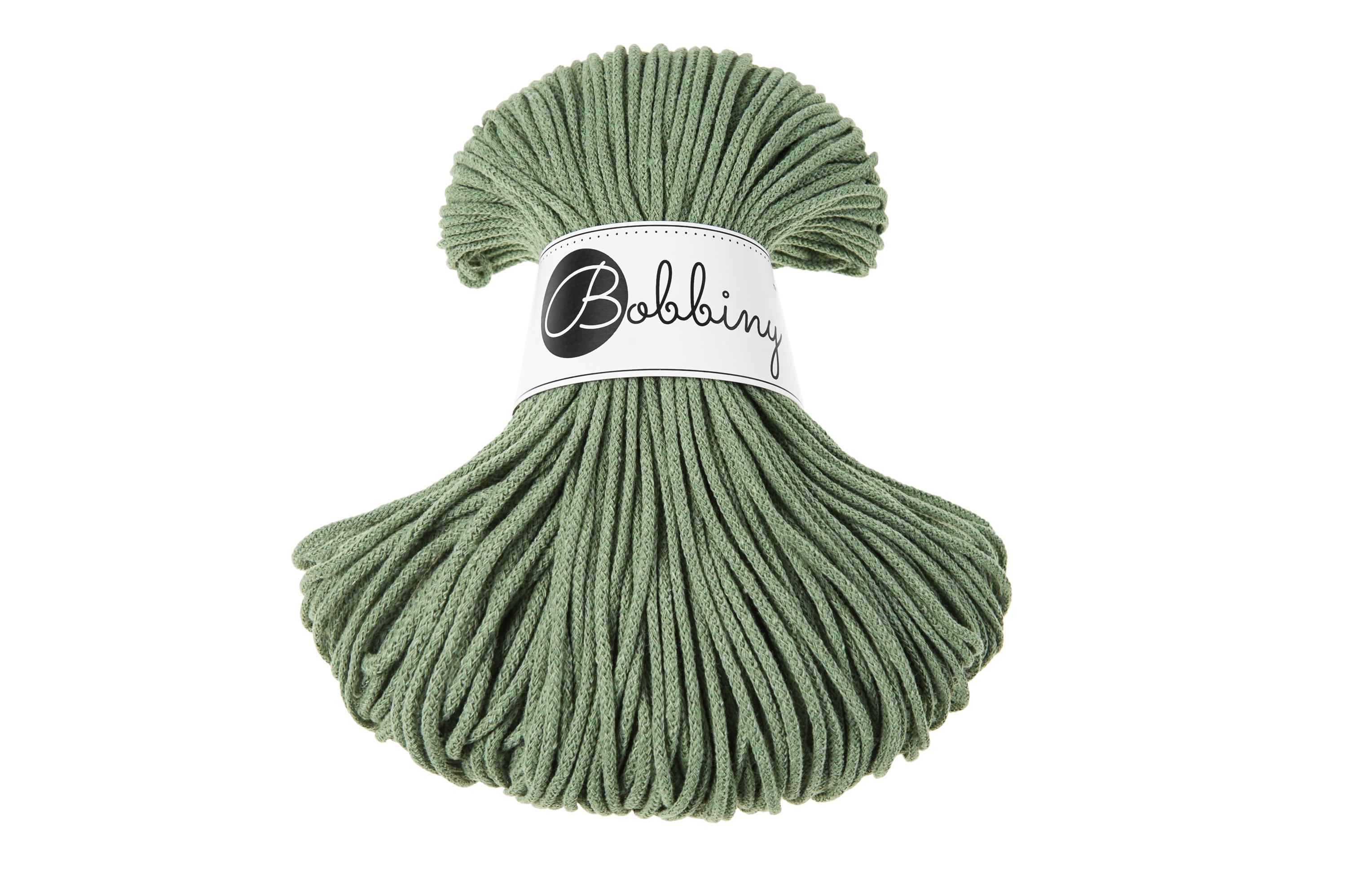 Cordino intrecciato Bobbiny junior 3 mm 100 m | Colore verde eucalipto | Filato tessile per macramè, cordoncino intrecciato in cotone per uncinetto 0,