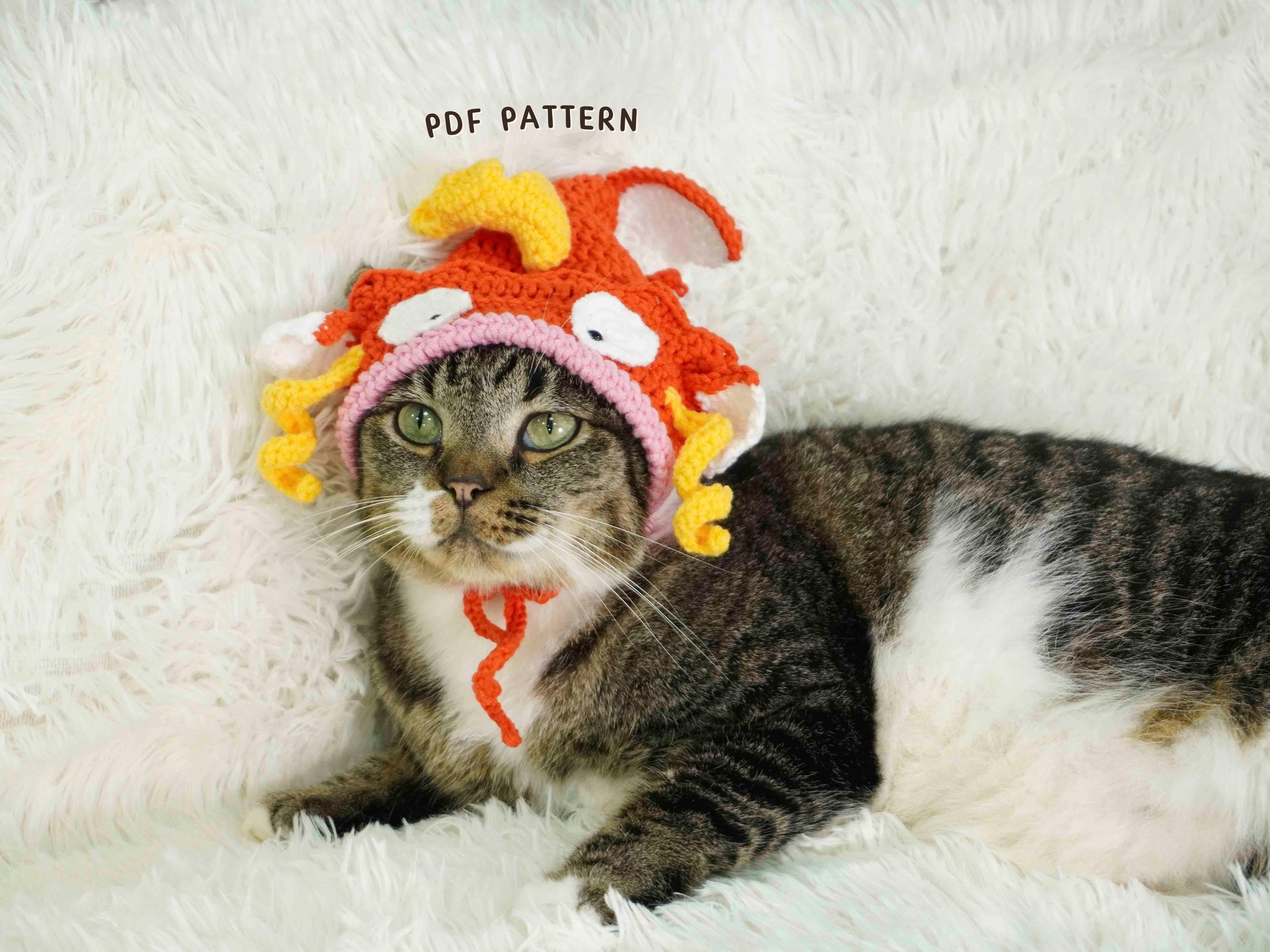 Modello all'uncinetto per cappello a forma di pesce e gatto, modello all'uncinetto per cappello a forma di gatto, costume da pesce gatto, cappello a f