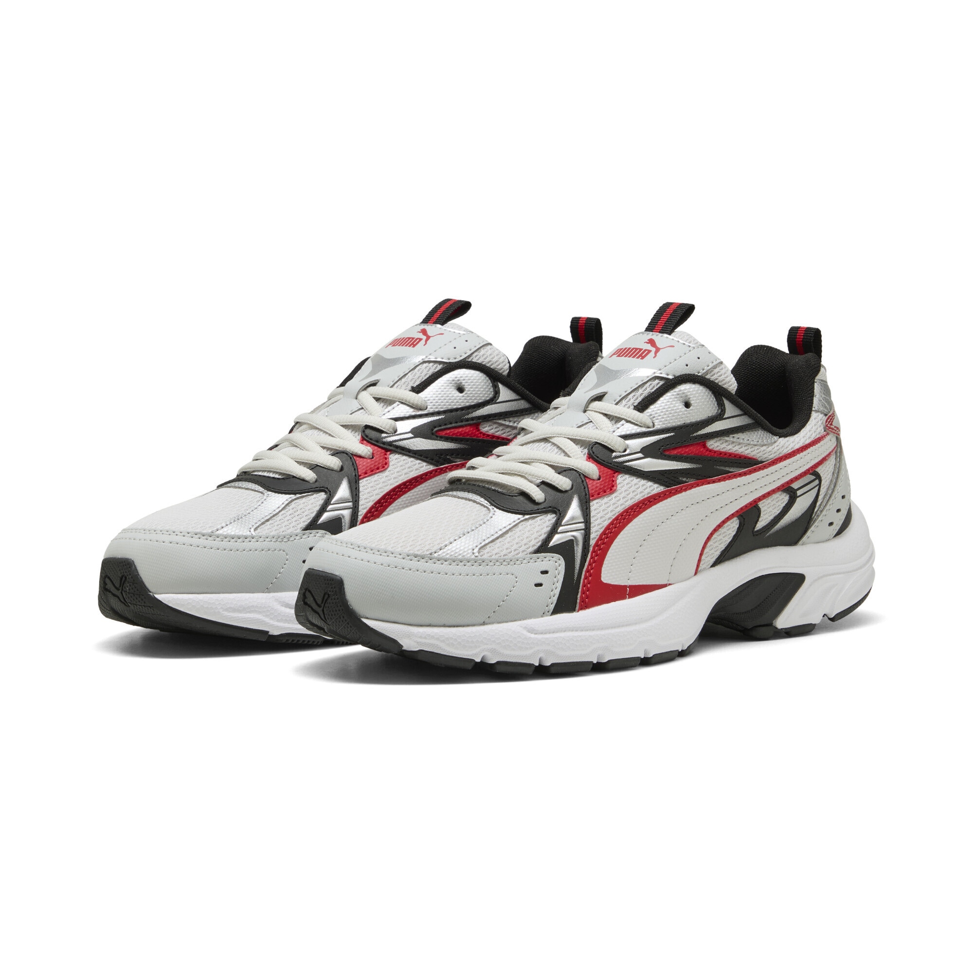 Sneaker PUMA "Milenio Tech Sneakers Erwachsene", Damen, Gr. 38, cool light gray for all time rot silber metallic, Obermaterial: Textil, Synthetik; Futter: Textil; Innensohle: Textil; Laufsohle: Gummi, Schuhe Sneaker