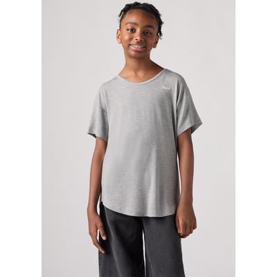 T-Shirt LEVI'S KIDS "LVG NEW FAVORITE TEE", Mädchen, Gr. 8 (128), grau (dunkelgrau heather), Single Jersey, Obermaterial: 95% Viskose, 5% Elasthan, meliert, casual, hüftbedeckend, Rundhals, Kurzarm, Shirts, in melierter Optik, for Girls
