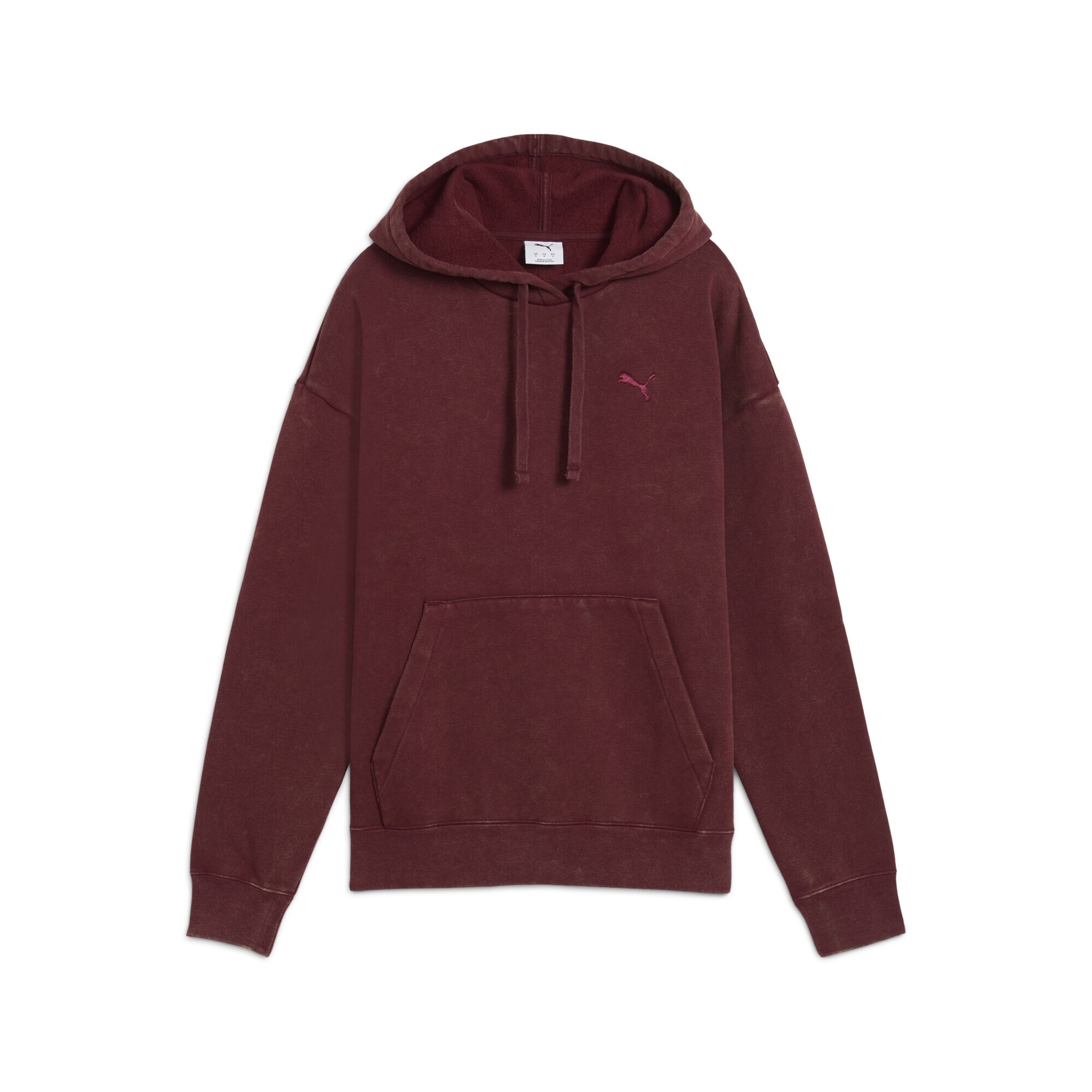 Hoodie PUMA "Essentials Elevated Relaxed Wash Hoodie Damen", Damen, Gr. S, rot (ruby shimmer rot), Obermaterial: 34% Polyester, 66% Baumwolle; Kapuze: 34% Polyester, 66% Baumwolle; Rippe: 3% Elasthan, 97% Baumwolle, relaxed fit, Sweatshirts Hoodie