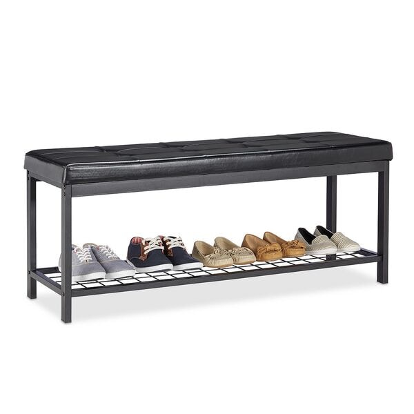 relaxdays XXL Schuhbank mit Polsterauflage schwarz, 115 cm