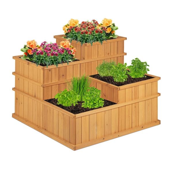 relaxdays Hochbeet aus Holz 4-stufig braun Image