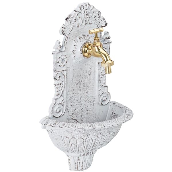 relaxdays Wandbrunnen antik weiß 40 x 24,5 x 13 cm weiß Image