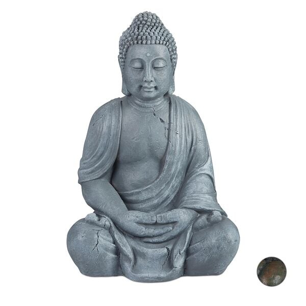 relaxdays Gartenfigur Buddha 70 cm grau grau Image