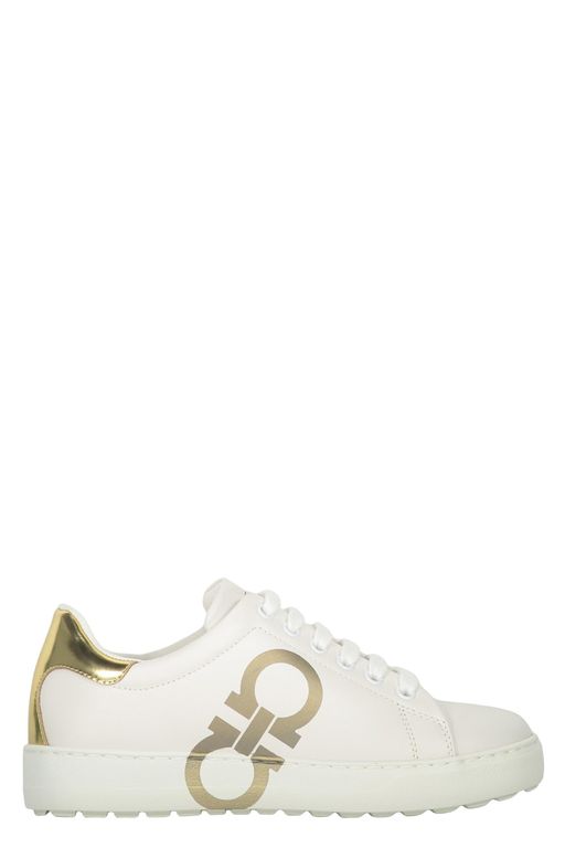 Logo-Print Leather Sneakers - White - Ferragamo Sneakers