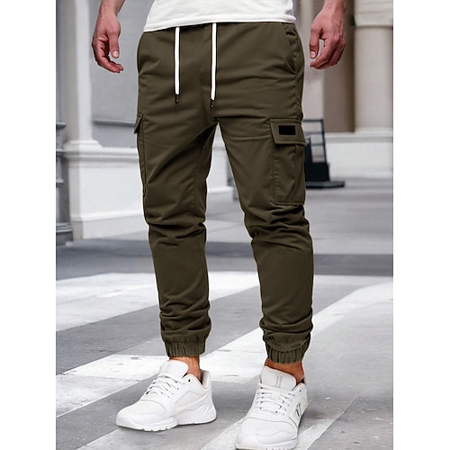 Herren Cargo-Hosen Cargo-Jogger Taktische Hose Hose Kordelzug Elastischer Bund Einfach Komfort Feuchtigkeitsableitend Volle Länge Outdoor Party Täglich Mode Streetwear Schwarz Gelb Image