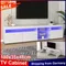 Anajqaqia Meuble TV 180x35x48 cm, meuble TV moderne, stratifié à haute brillance et verre, banc TV avec éclairage LED variable, blanc