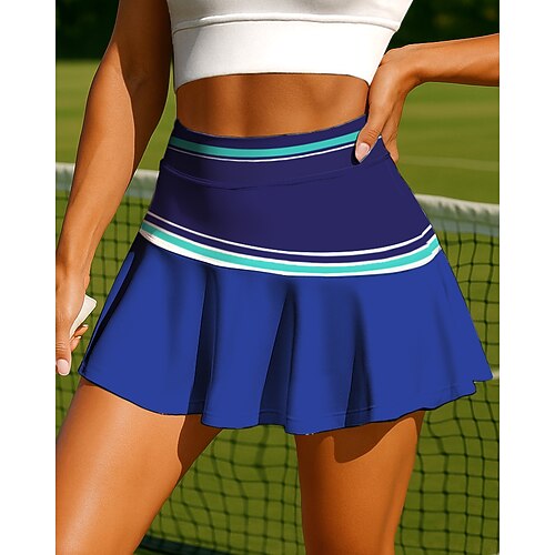 Damen Unisex Geometrisch Streifen Tennisröcke Patchwork Tasche 2 in 1 UPF50 UV-beständig Mehrlagig Volleyball Tennis Badminton Shorts Rock Rot Dunkelmarine Königsblau Tennisbekleidung Image