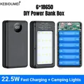 18650 Supporto per batteria 22,5 W Ricarica rapida Custodia per alimentazione mobile fai-da-te Doppia carica USB tipo C per iPhone Xiaomi con luce LED per esterni