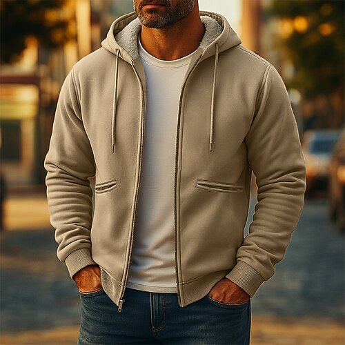 Herren Kapuzensweatshirt Vollreißverschluss-Kapuzensweatshirt Fleece Kapuzensweatshirt Hoodie mit Fleecefutter Gelb Armeegrün Khaki Dunkelgray Mit Kapuze Einfach Patchwork Sport Outdoor Lässig Image