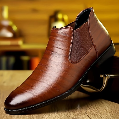Marineblaue Chelsea-Stiefel für Herren im klassischen Slip-On-Design, elegante Anzugstiefel aus echtem Leder für Business, Büro und formelle Anlässe Image