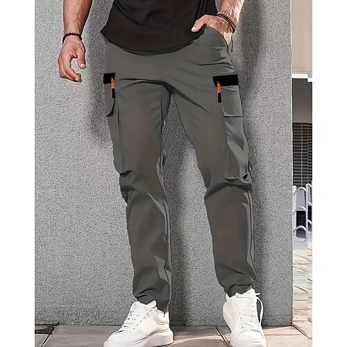 Herren Cargo-Hosen Hose Kordelzug Tasche Elastischer Bund Einfach Komfort Sport im Freien Täglich Mode Lässig Schwarz Khaki Mikroelastisch Image